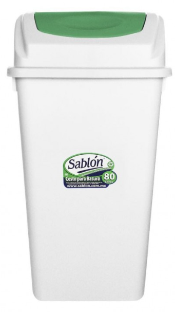 CESTO 80 LITROS BLANCO BALANCIN FRONTAL VERDE (8446VD) "SABLON"