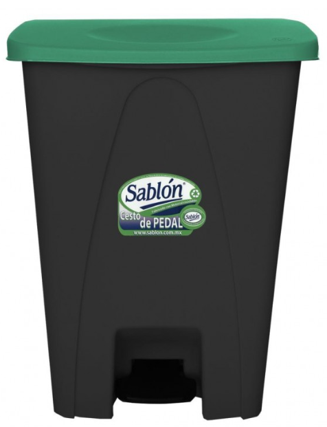 CESTO DE PEDAL 80 LITROS NEGRO CON TAPA VERDE (8746VD) "SABLON"